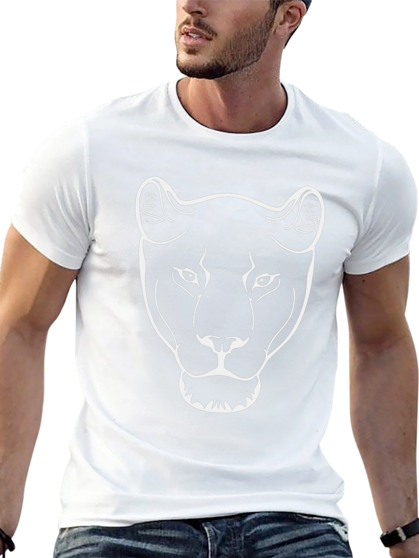 Black T-Shirt with White Lioness Graphic
