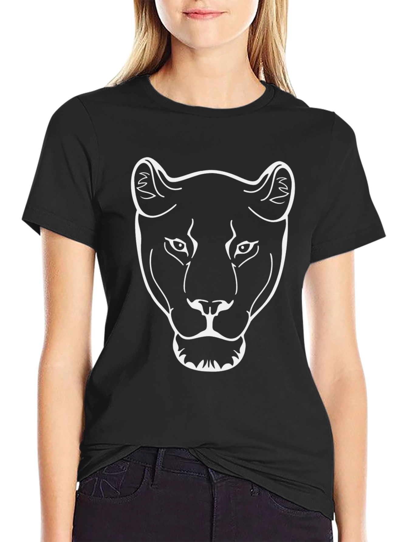 Black T-Shirt with White Lioness Graphic