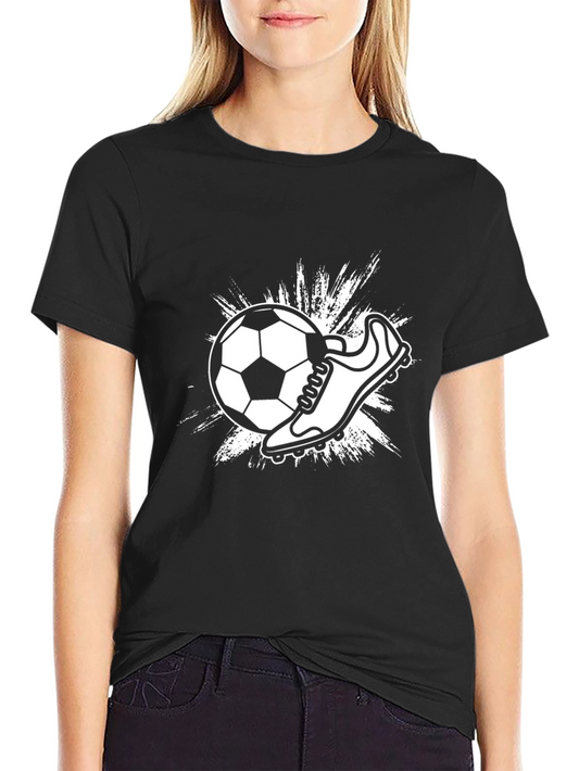 Soccer Ball & Cleat Graphic Tee - Black Cotton T-Shirt