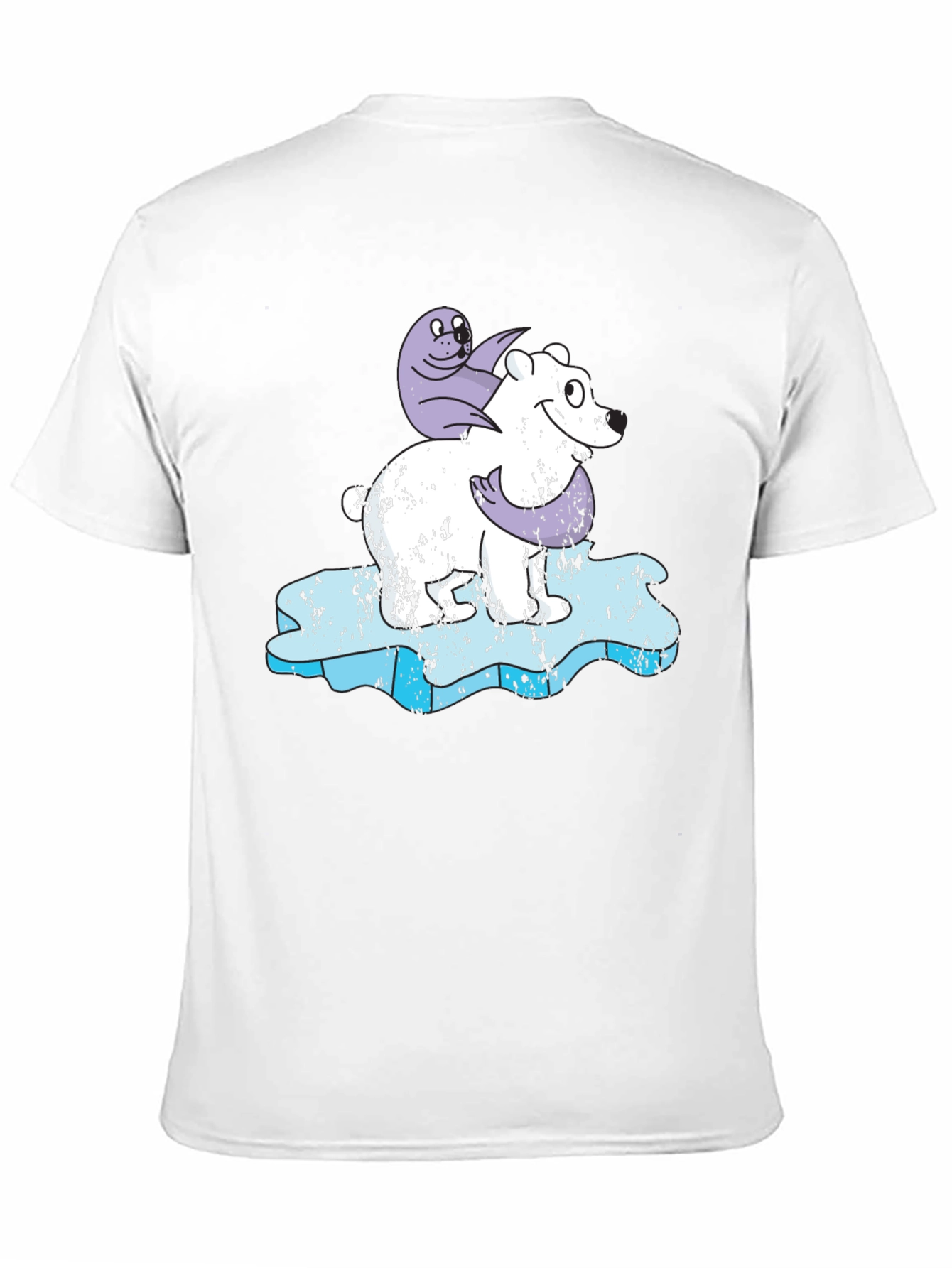Polar Bear and Seal Cartoon Black T-Shirt