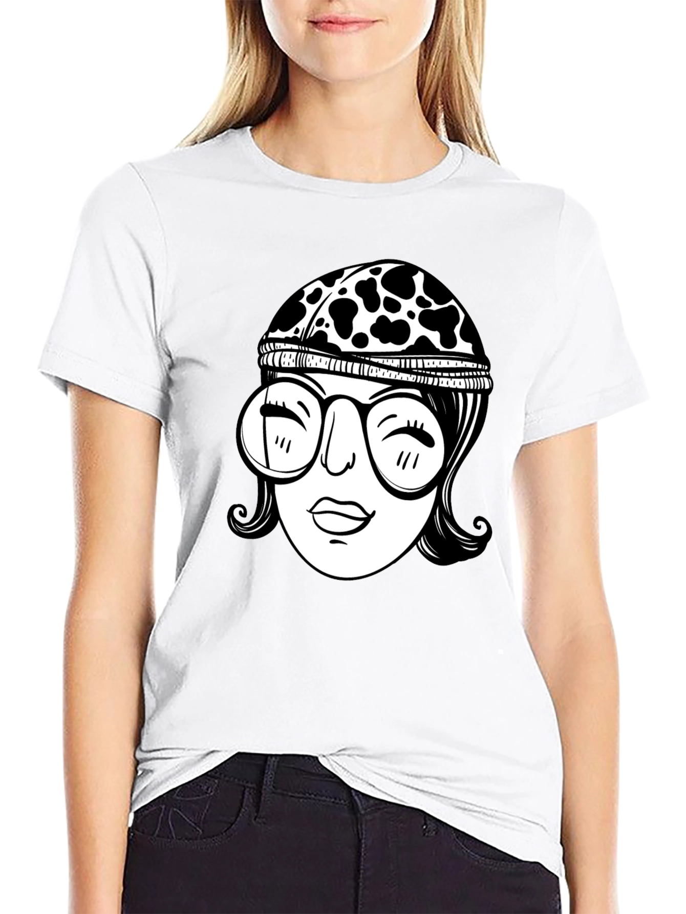 Funky Graphic Tee - Retro Cow Print Headband
