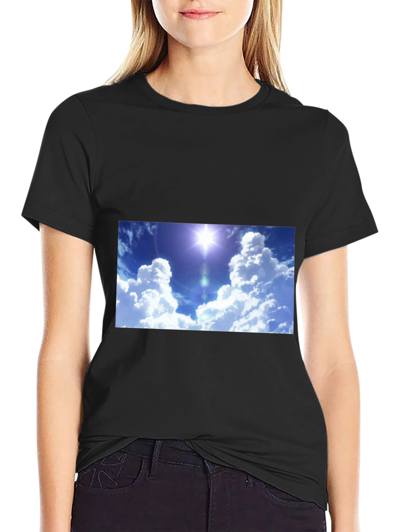 Sky Print Black T-Shirt - Relaxed Fit