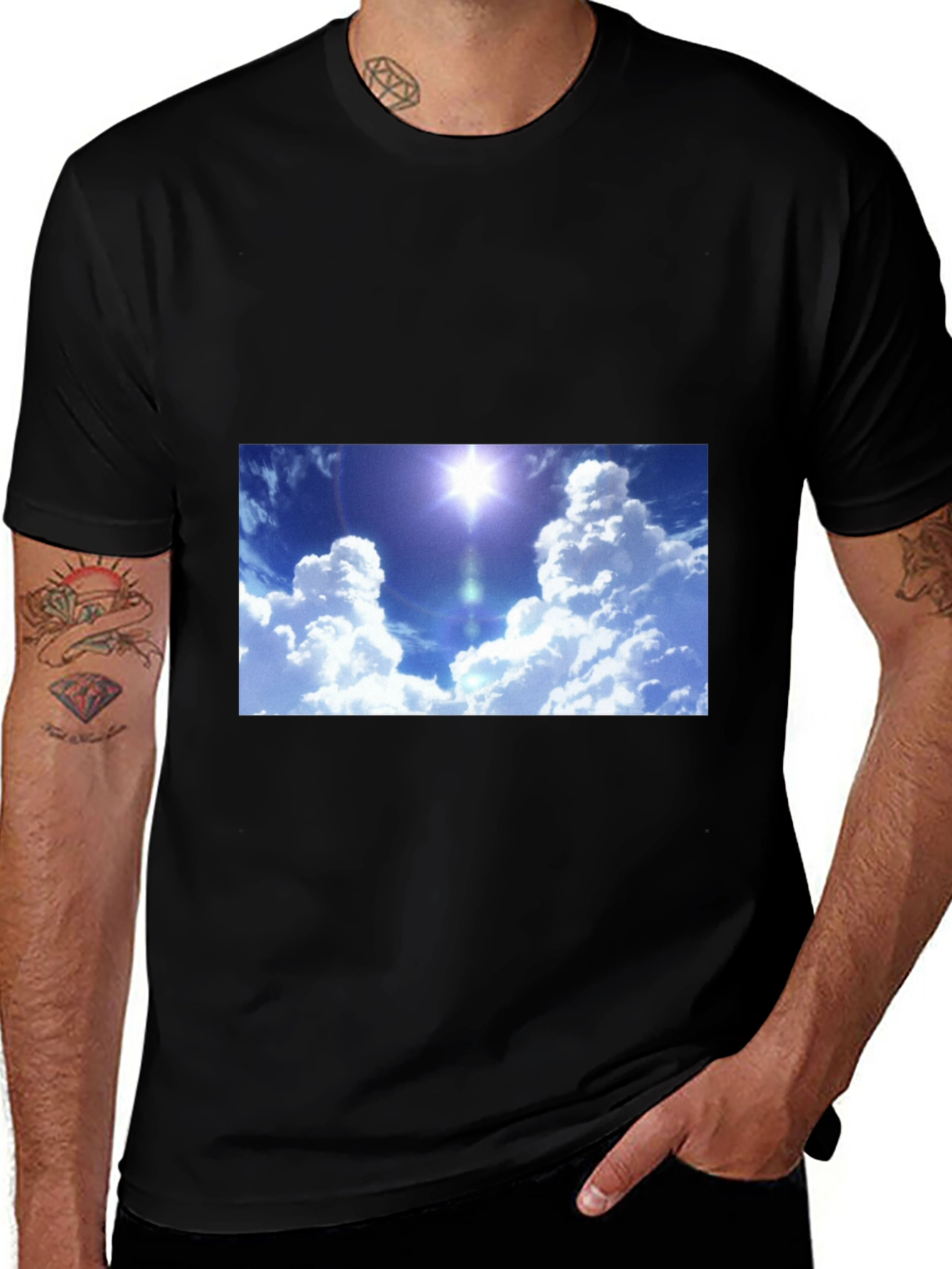 Sky Print Black T-Shirt - Relaxed Fit