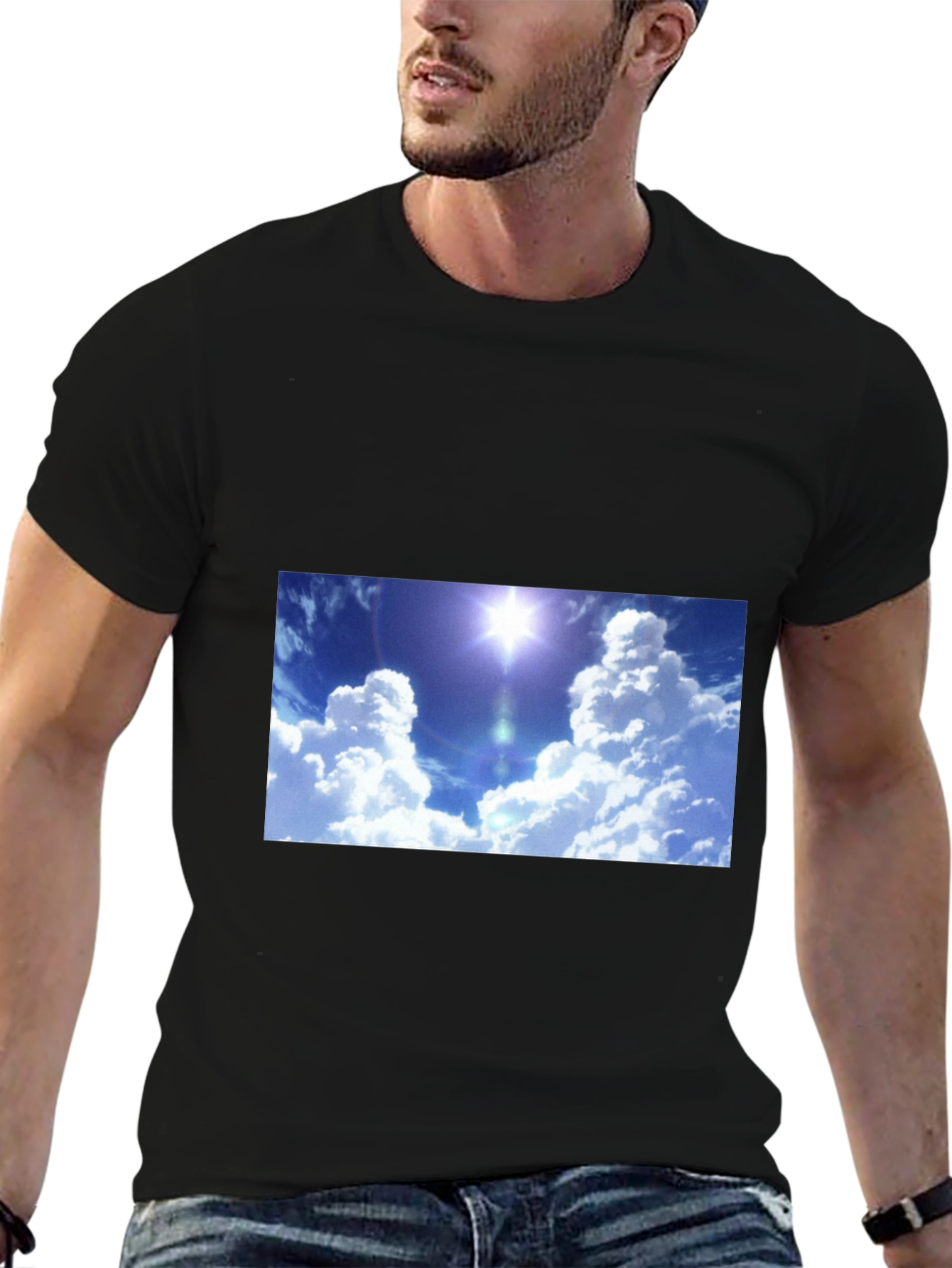 Sky Print Black T-Shirt - Relaxed Fit