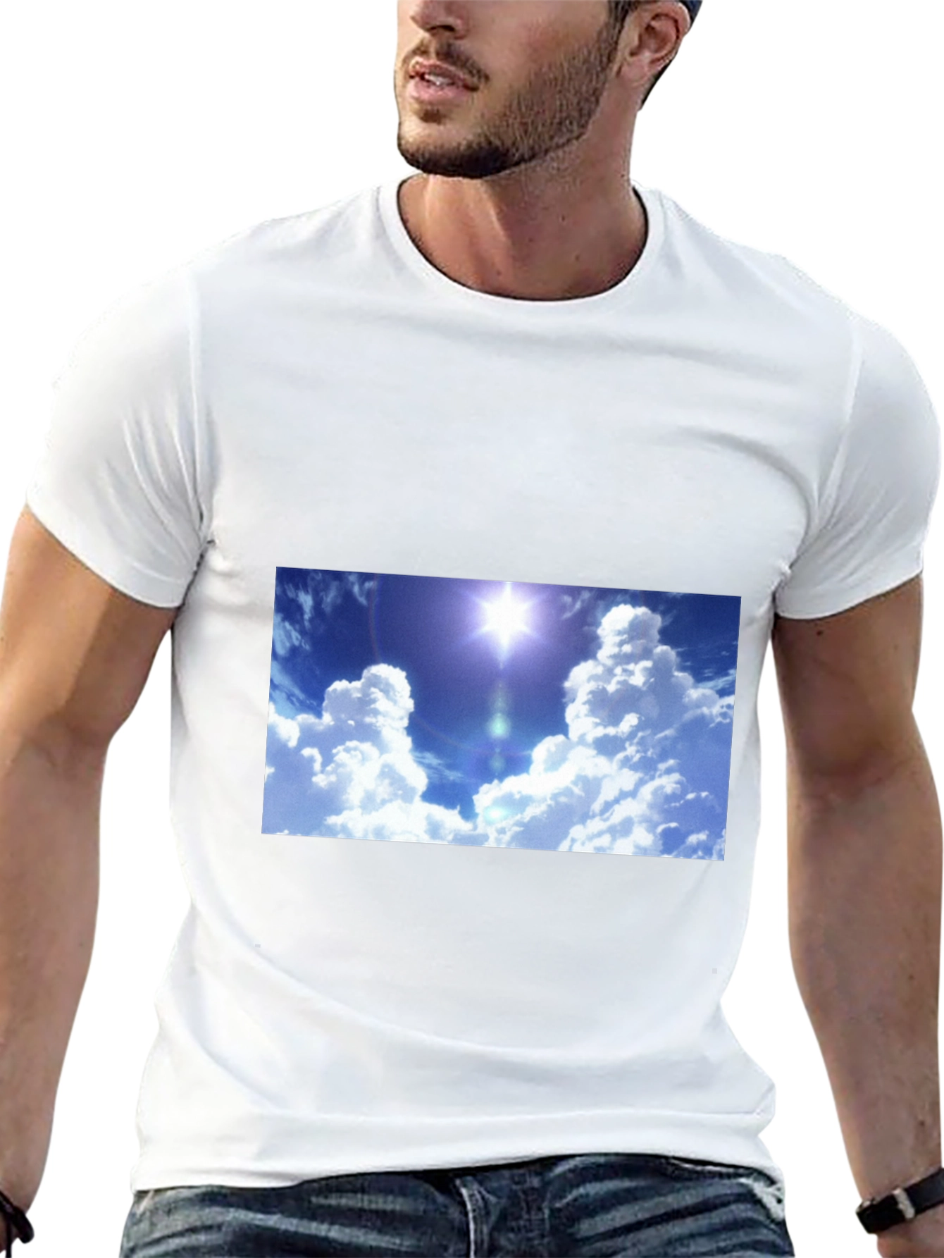 Sky Print Black T-Shirt - Relaxed Fit