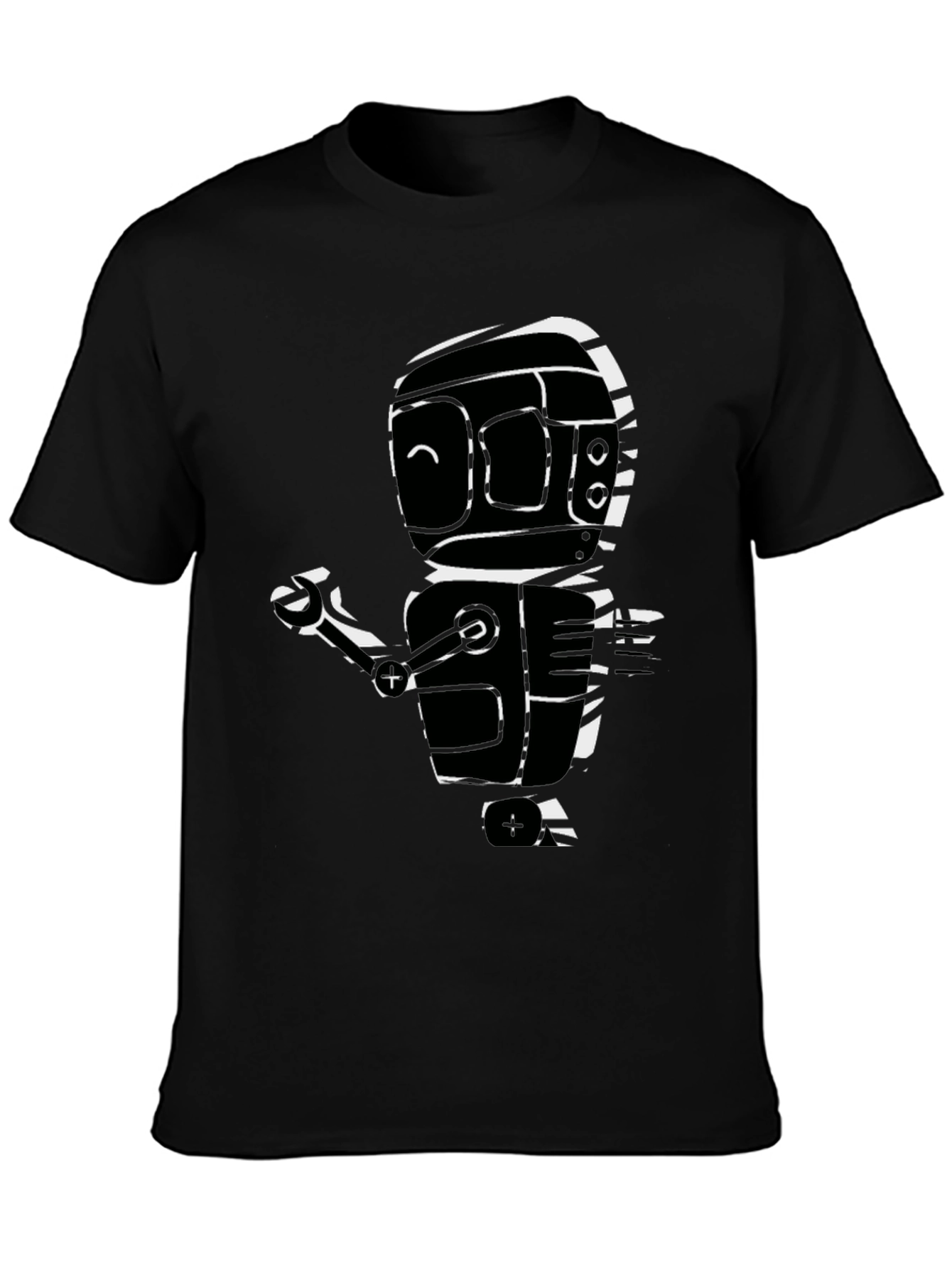 Robot Graphic Print Black T-Shirt