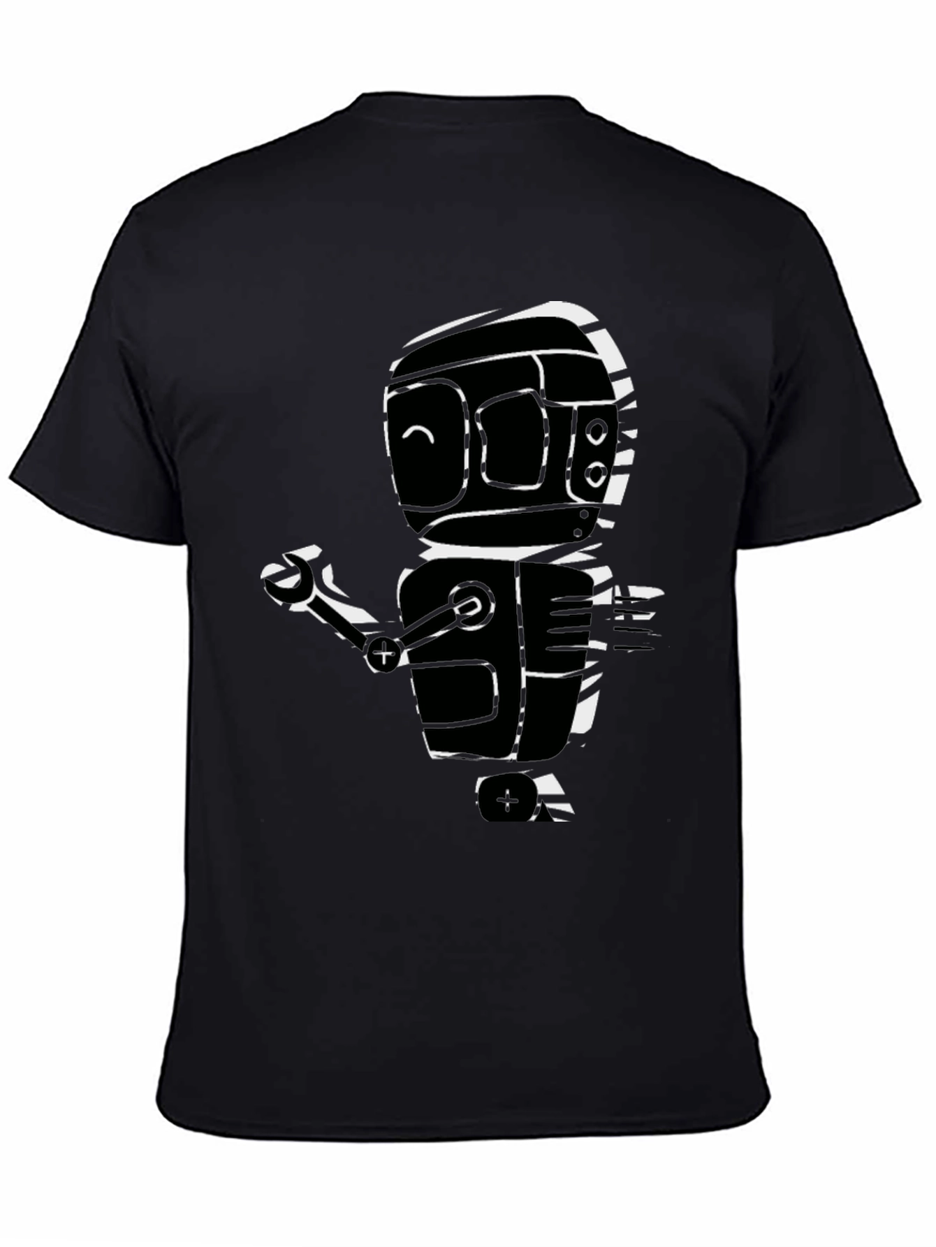 Robot Graphic Print Black T-Shirt
