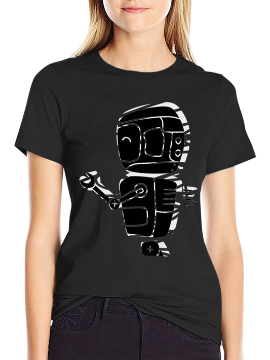 Robot Graphic Print Black T-Shirt