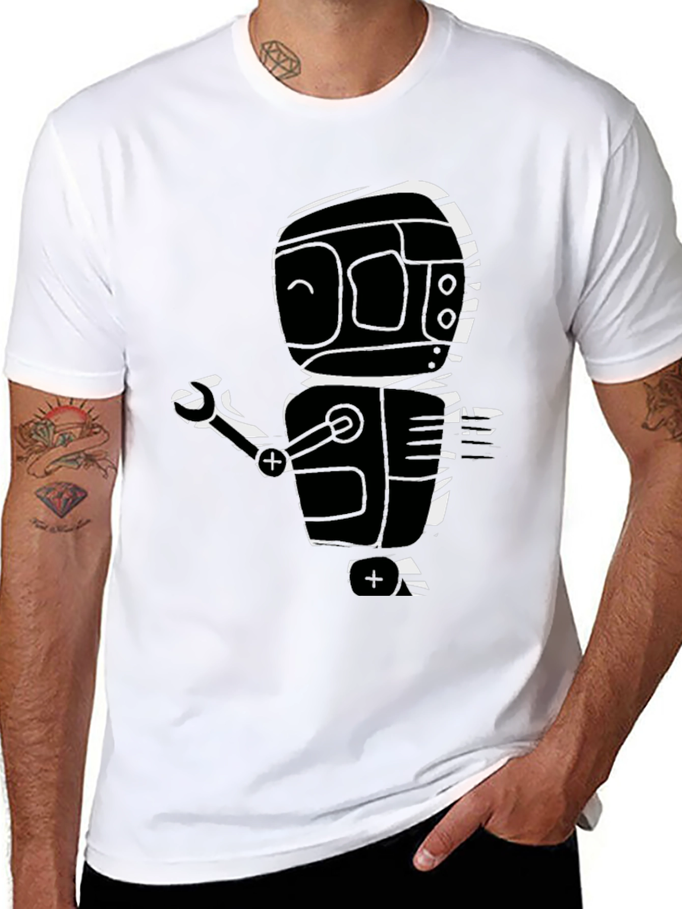 Robot Graphic Print Black T-Shirt
