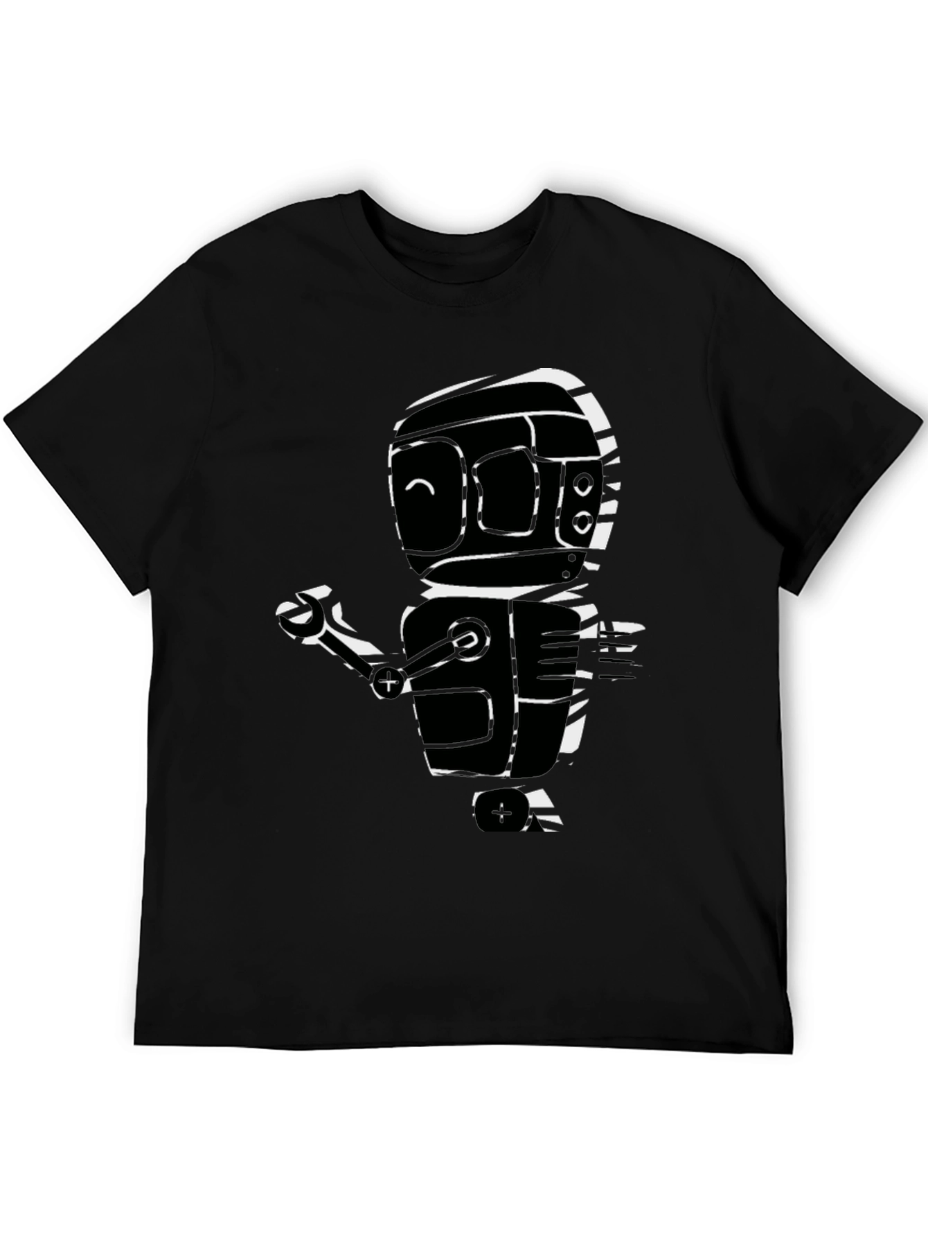 Robot Graphic Print Black T-Shirt