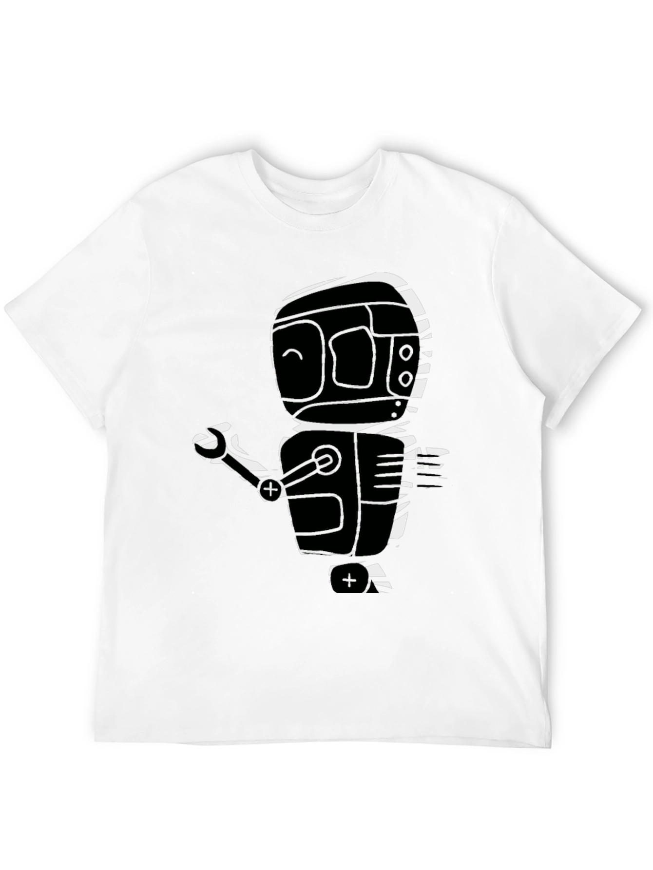 Robot Graphic Print Black T-Shirt