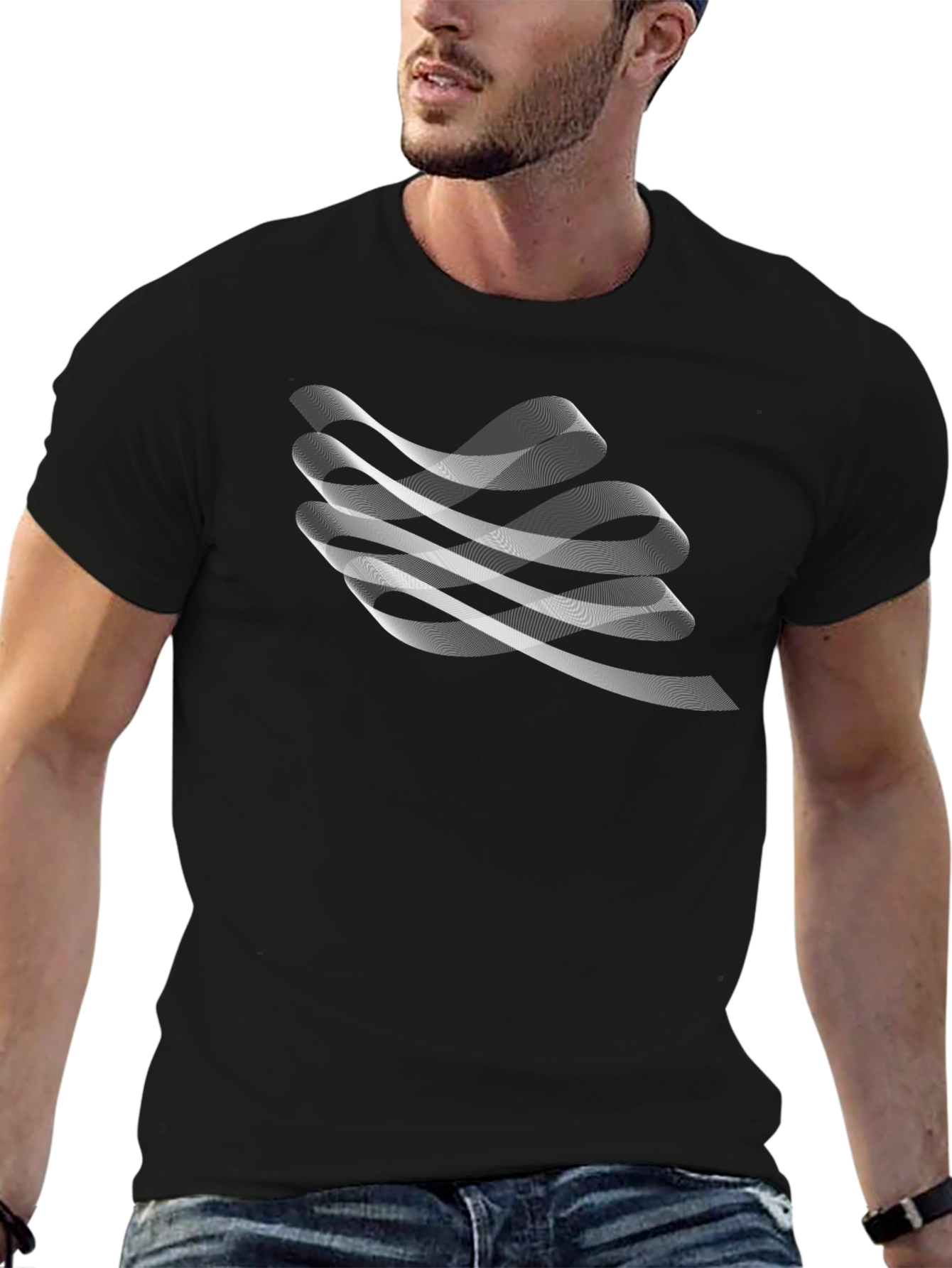Abstract Wave Graphic Black T-Shirt