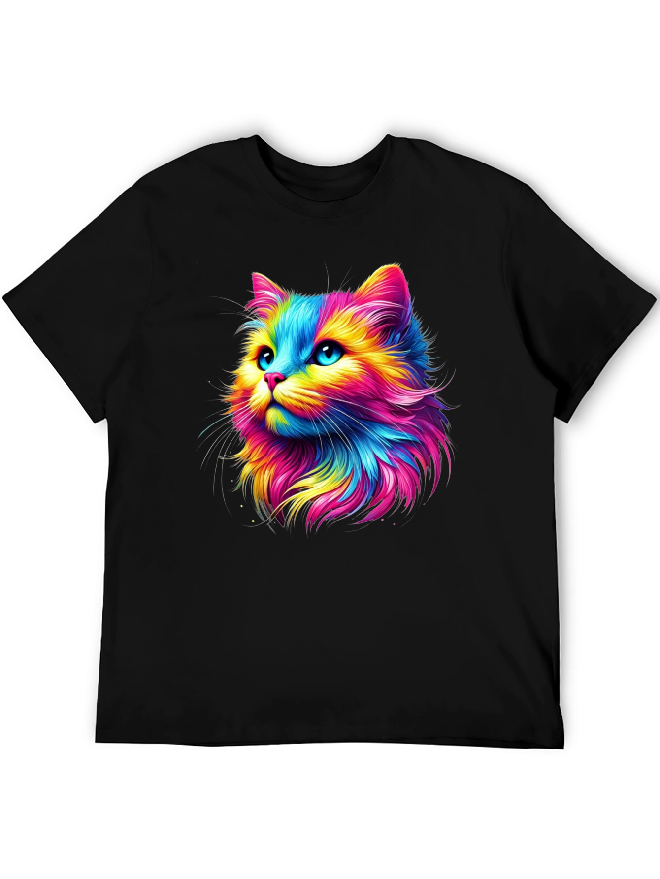 Rainbow Cat Graphic Tee - Soft Black Cotton T-Shirt