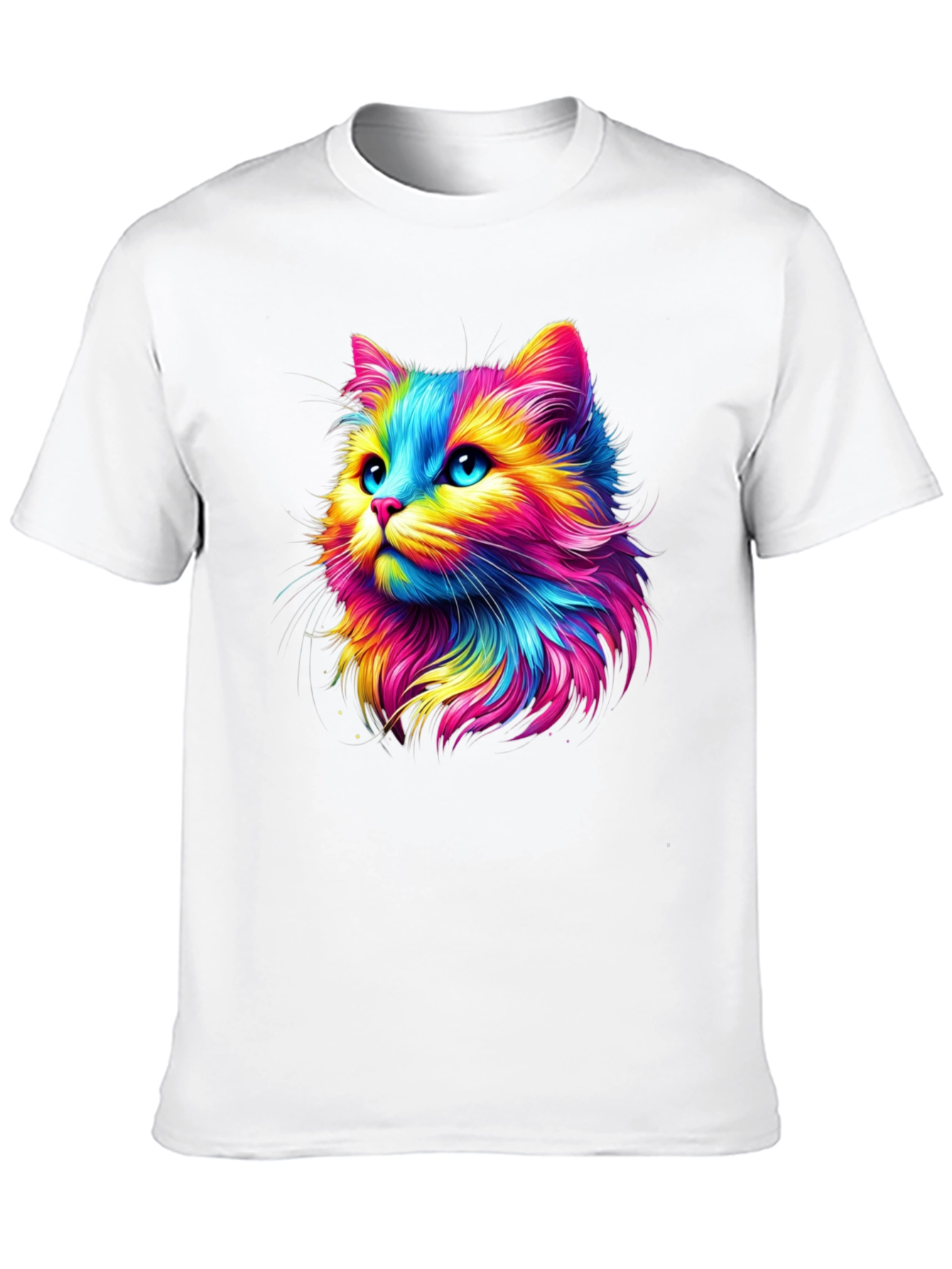 Rainbow Cat Graphic Tee - Soft Black Cotton T-Shirt