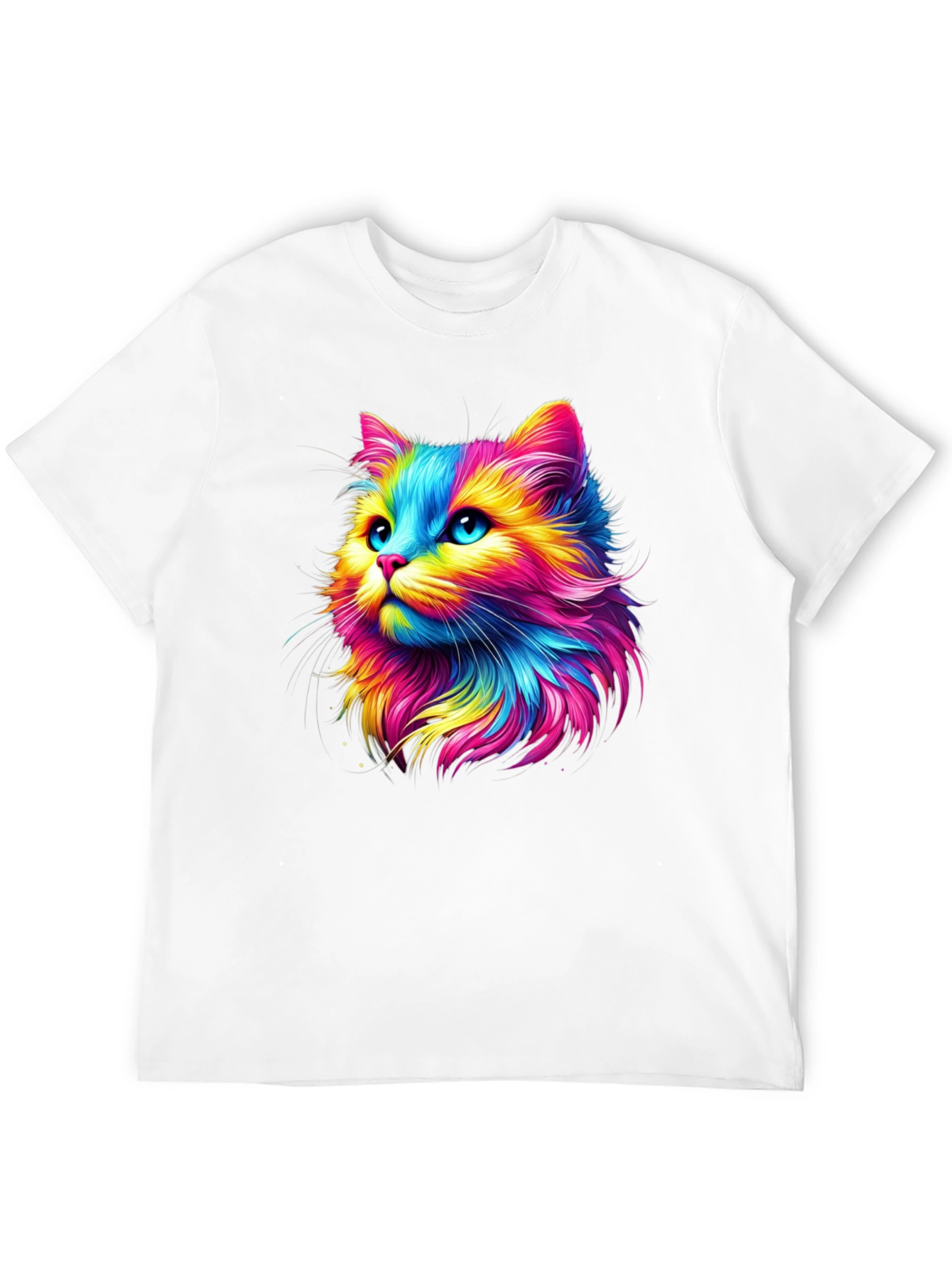 Rainbow Cat Graphic Tee - Soft Black Cotton T-Shirt