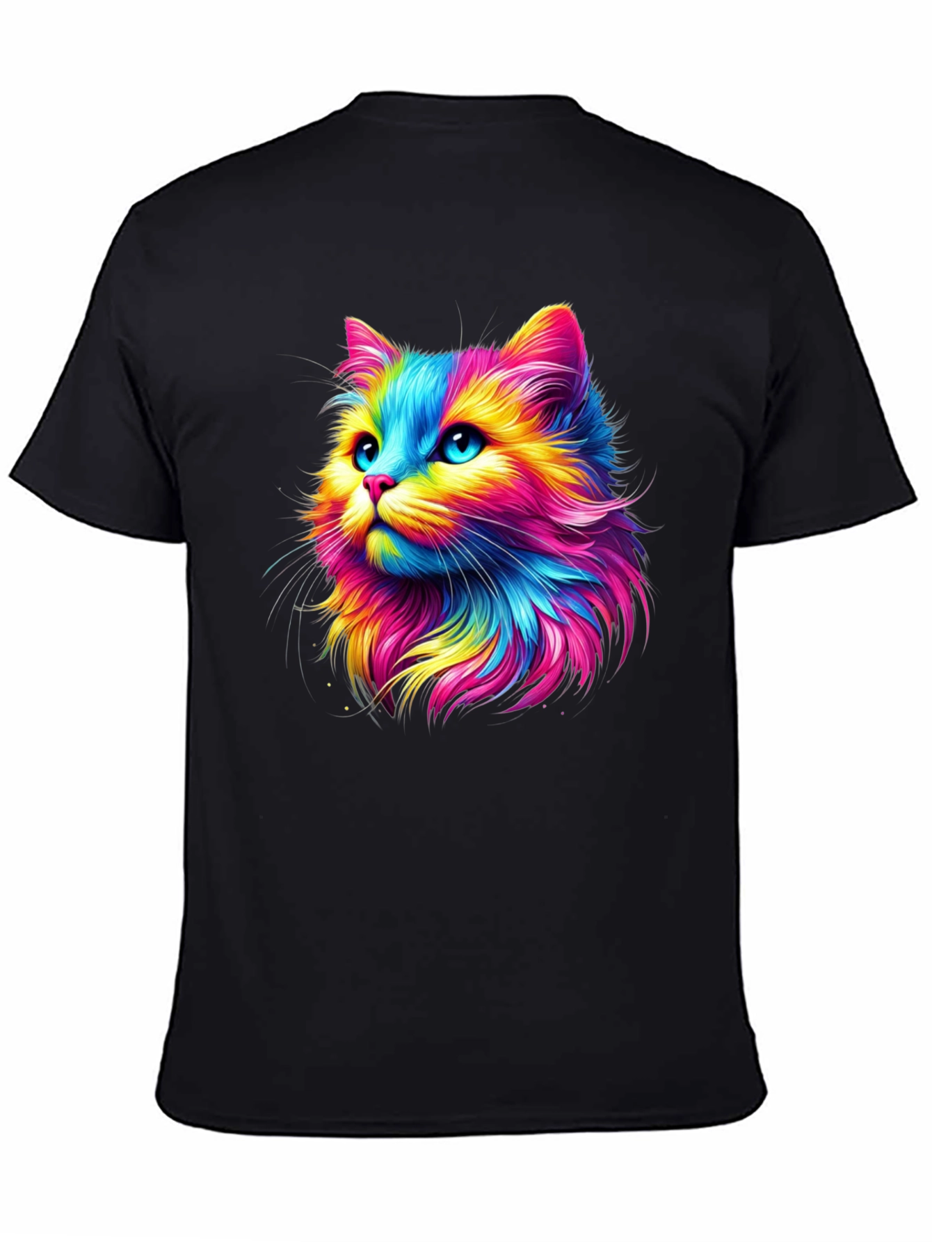 Rainbow Cat Graphic Tee - Soft Black Cotton T-Shirt