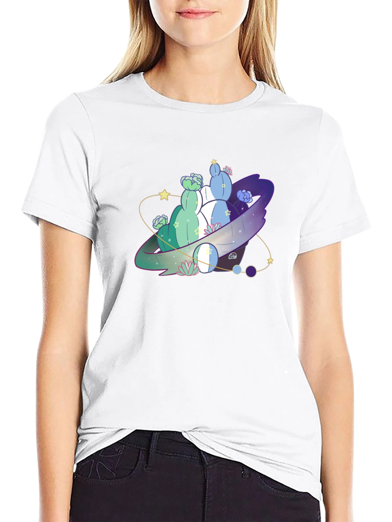 Cactus Planet Graphic Tee - Black Cotton Blend