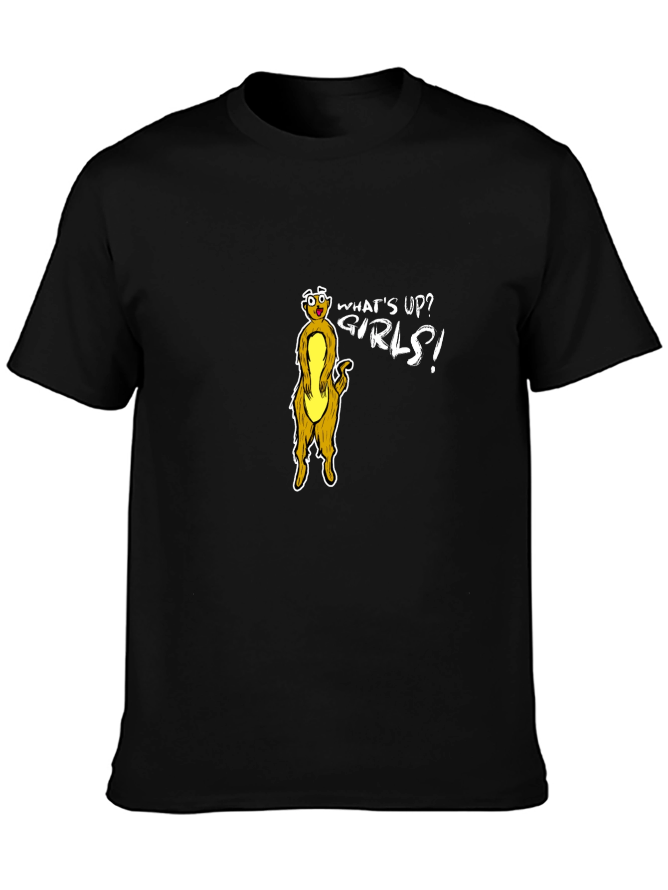 Funny Meerkat Whats Up Girls! Black T-Shirt