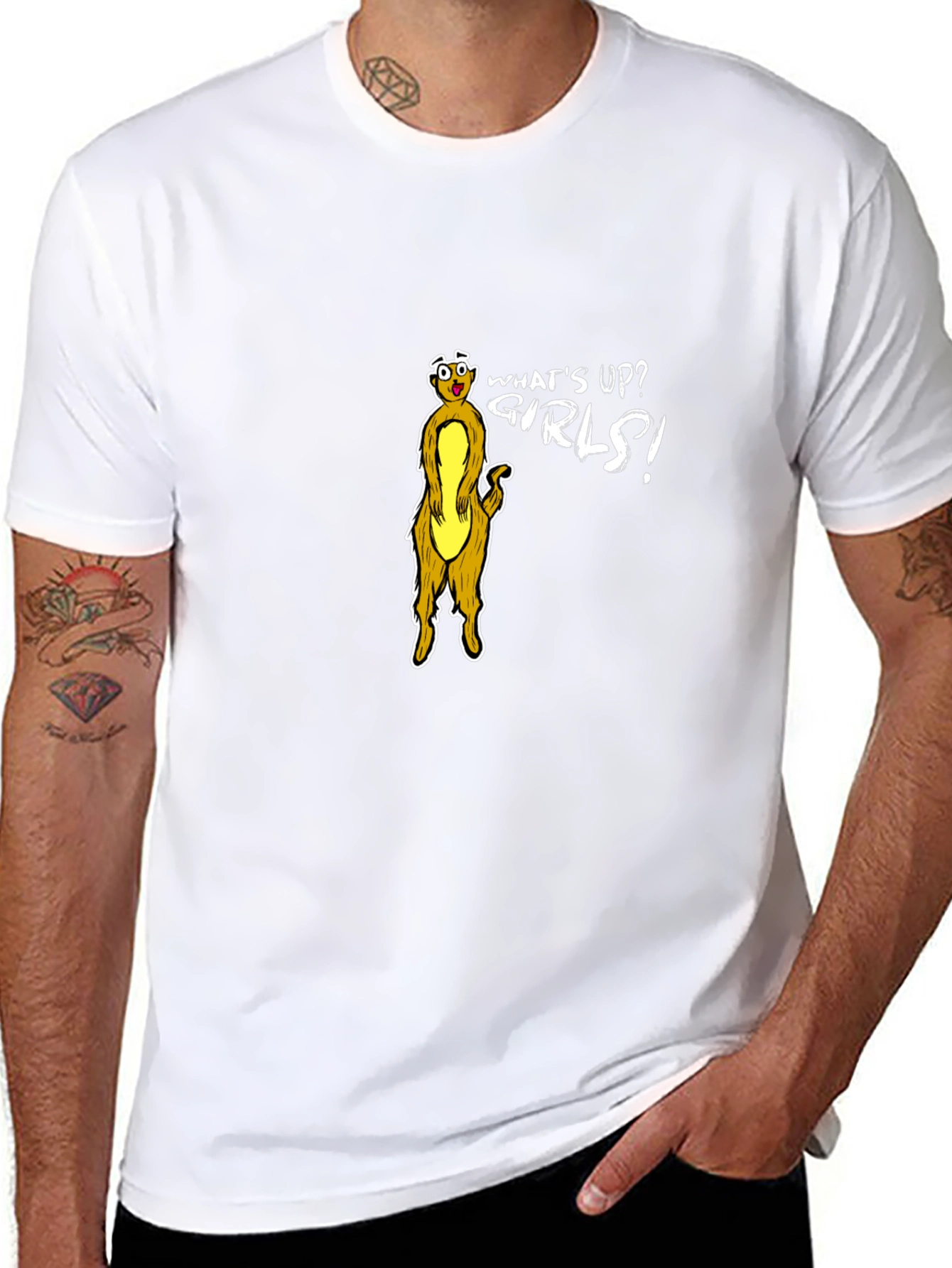 Funny Meerkat Whats Up Girls! Black T-Shirt