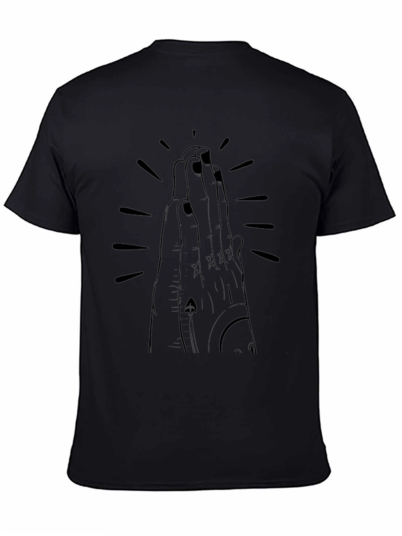 Graphic Black T-Shirt - Praying Hands Design