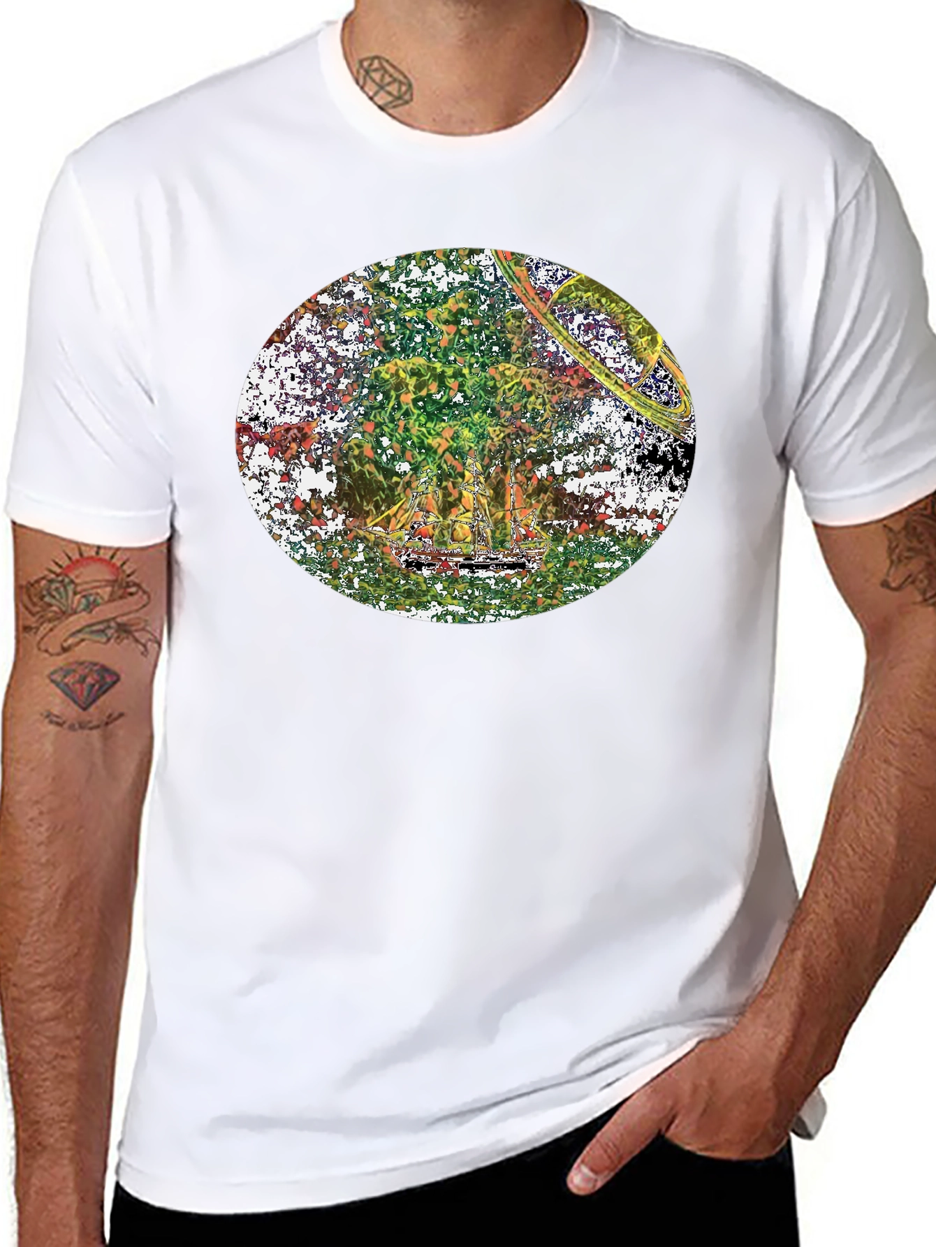 Abstract Saturn Graphic Tee - Black