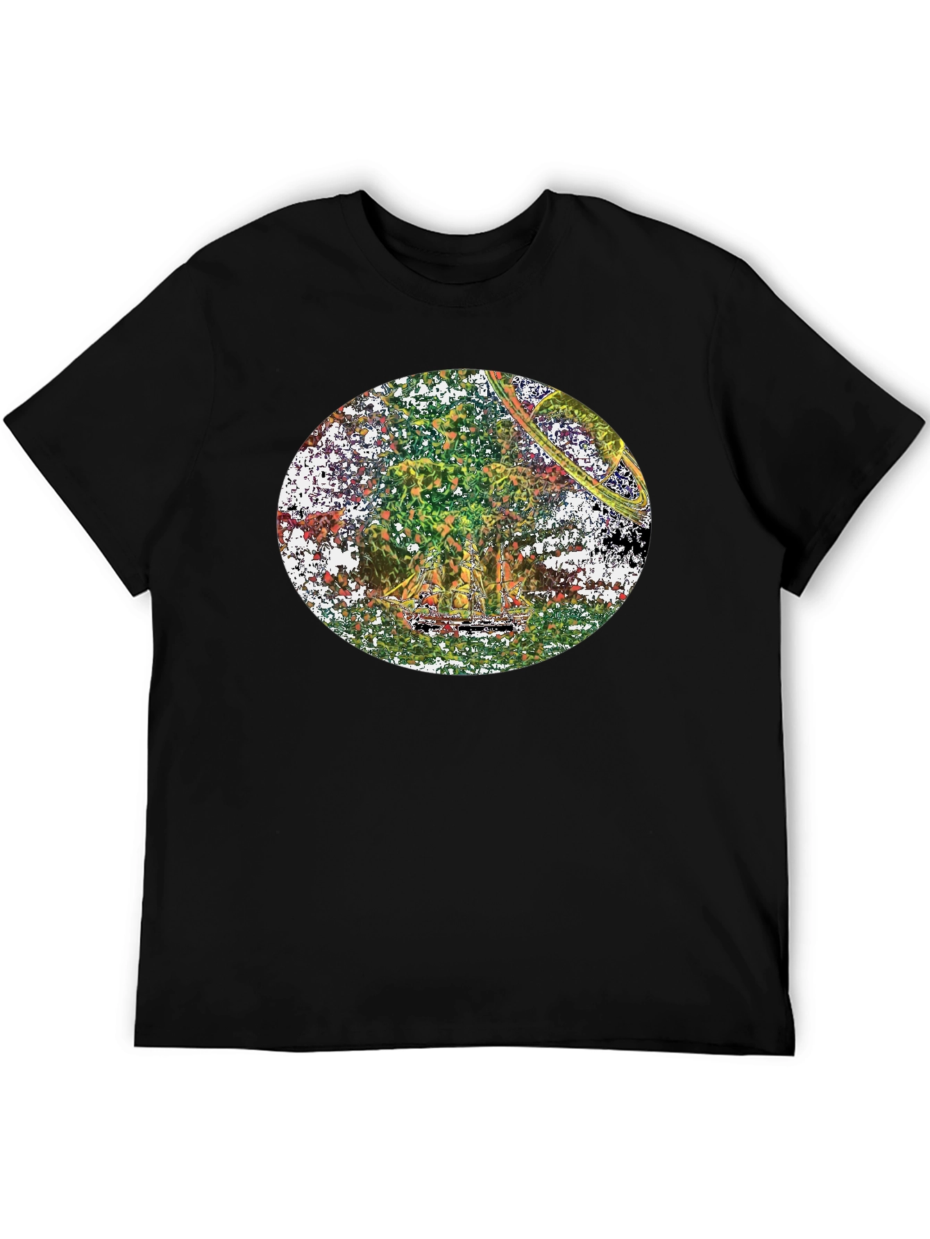 Abstract Saturn Graphic Tee - Black