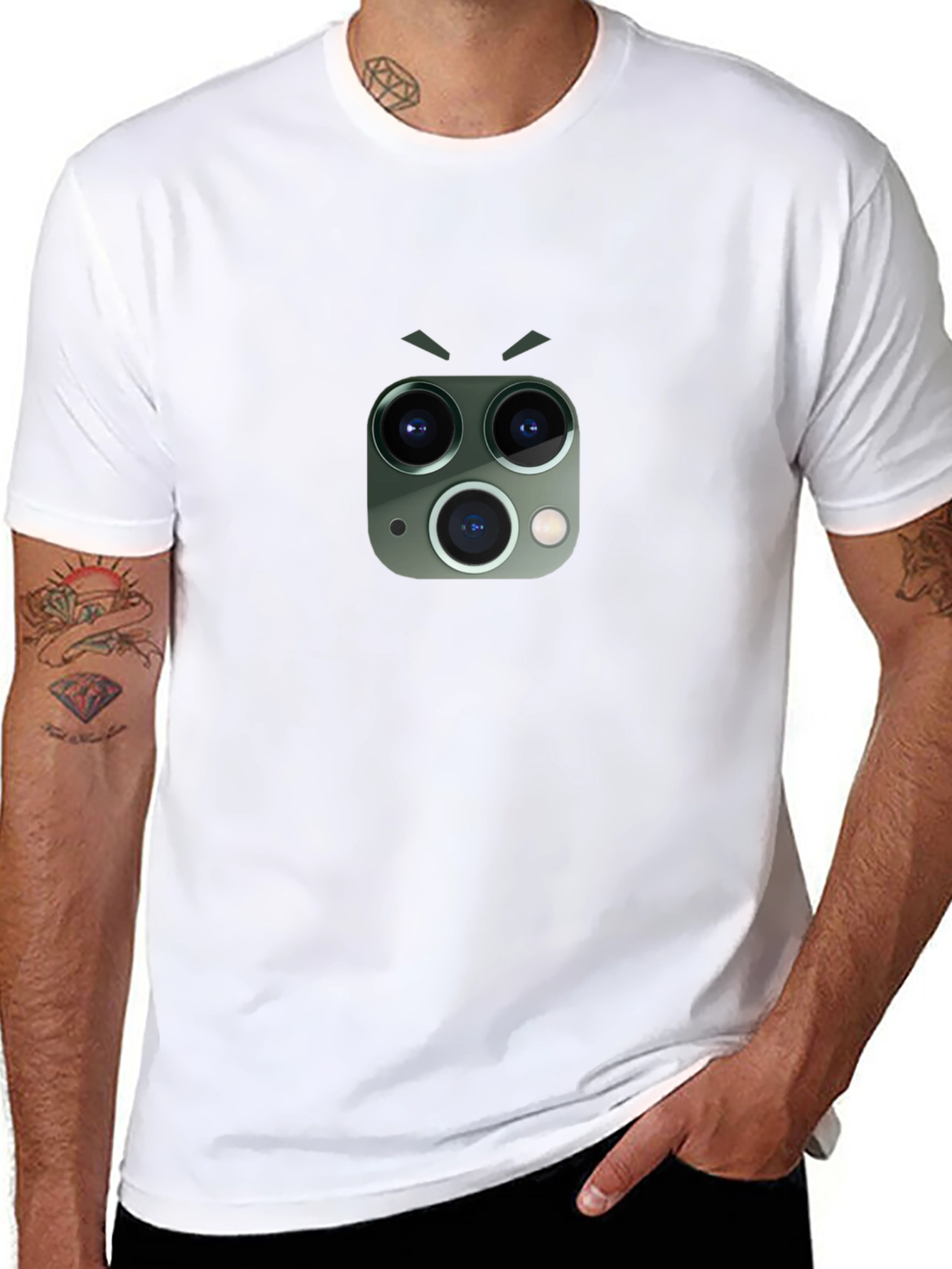 Funny Camera Lens Face Graphic Tee - Black