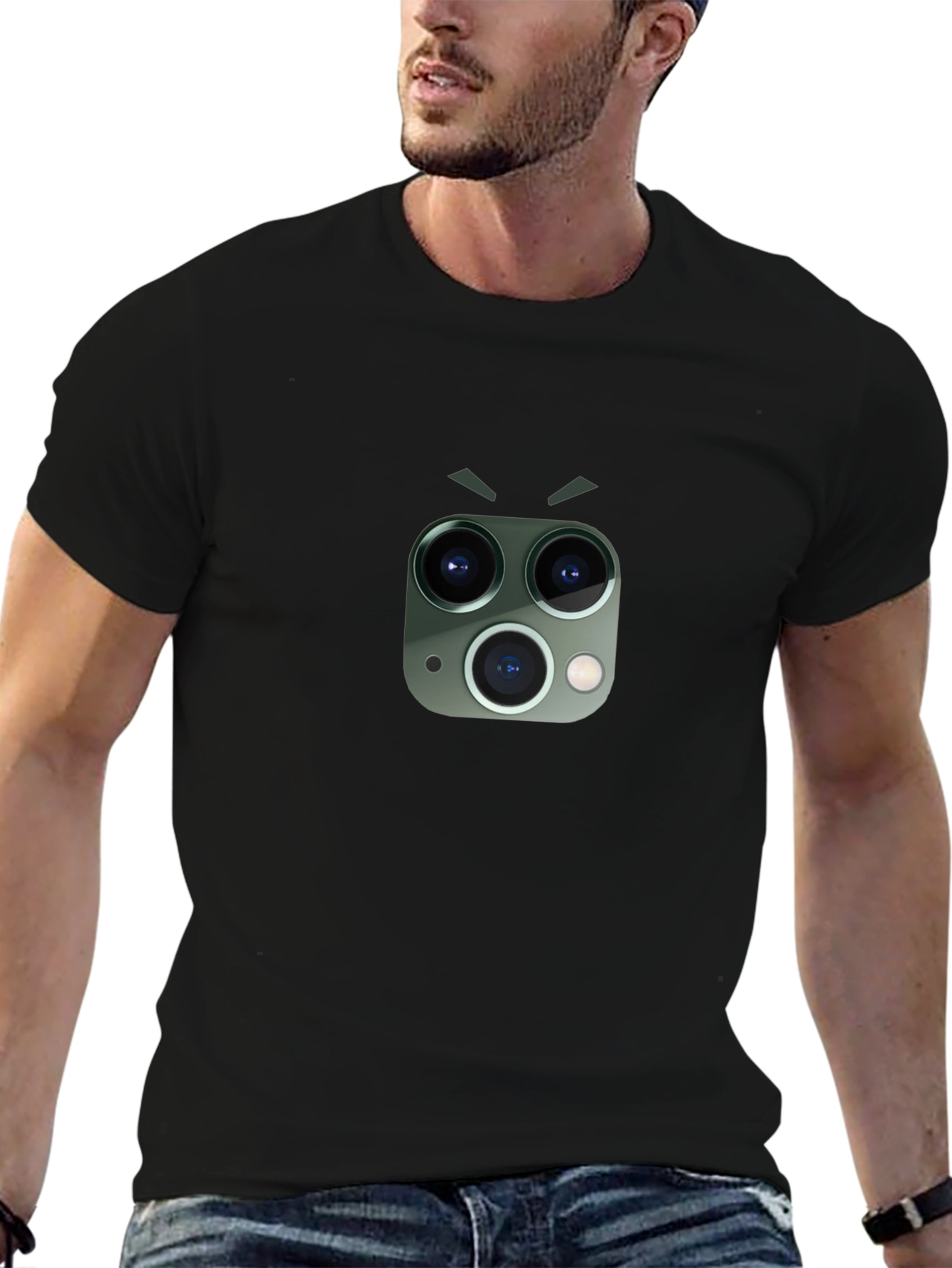 Funny Camera Lens Face Graphic Tee - Black