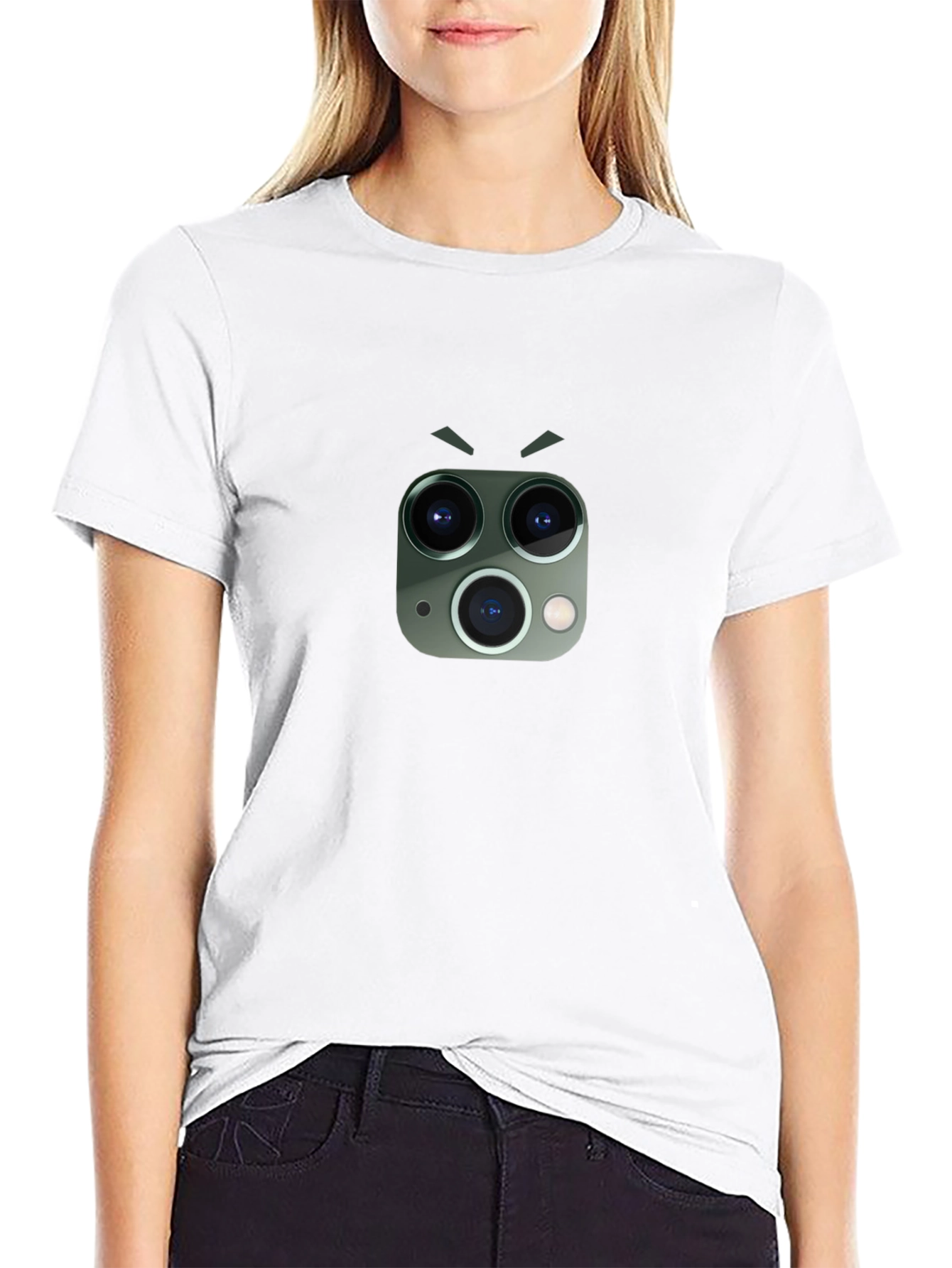 Funny Camera Lens Face Graphic Tee - Black