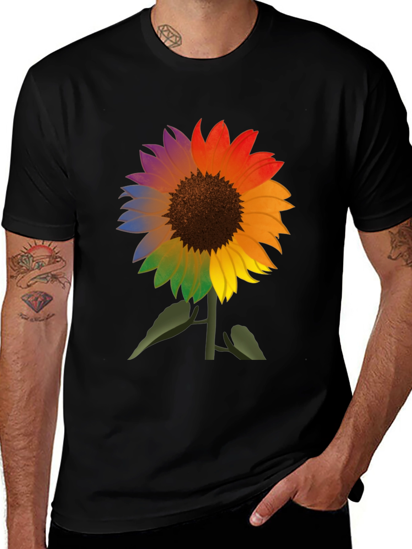 Rainbow Sunflower Graphic Tee - Mens Black T-Shirt