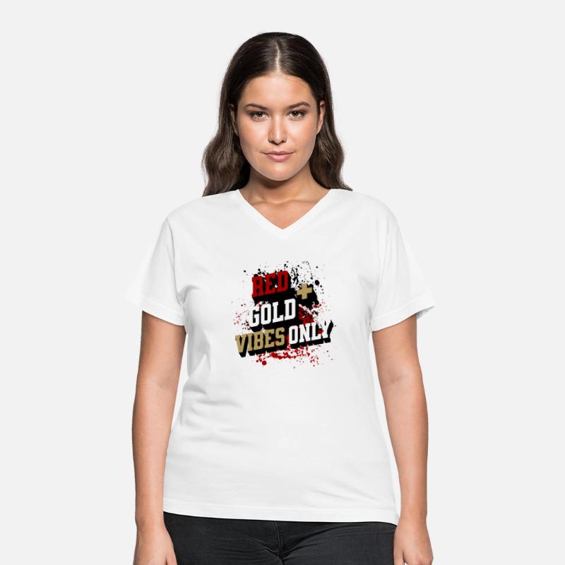 Red and gold vibes only sports shirt, ornament,