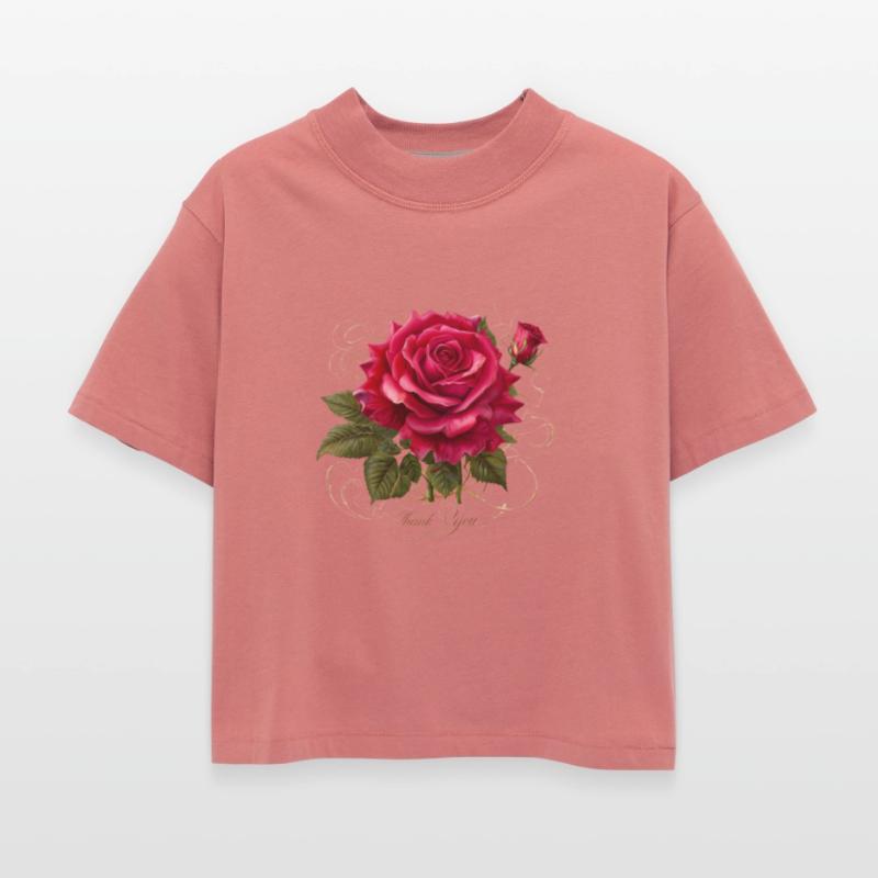 Red Rose with Bud and Green Leaves