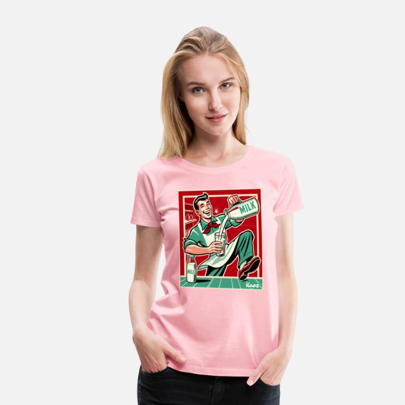 Retro man pouring milk with big smile