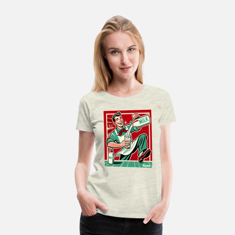 Retro man pouring milk with big smile
