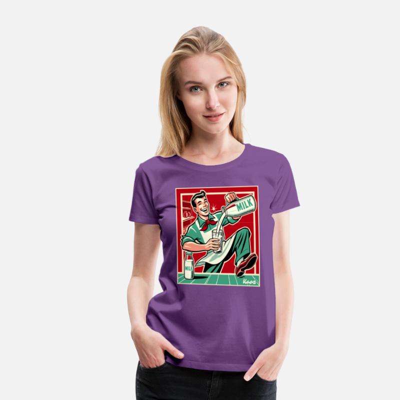 Retro man pouring milk with big smile