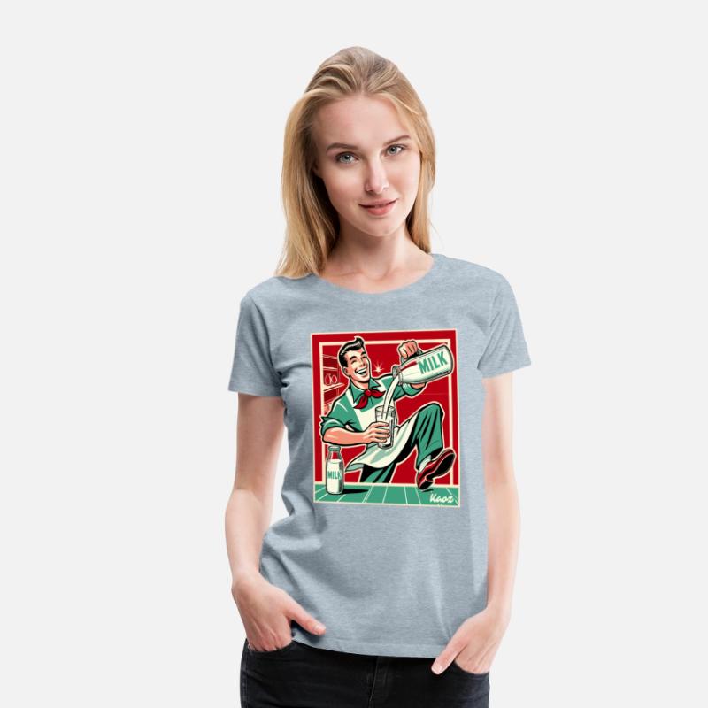 Retro man pouring milk with big smile