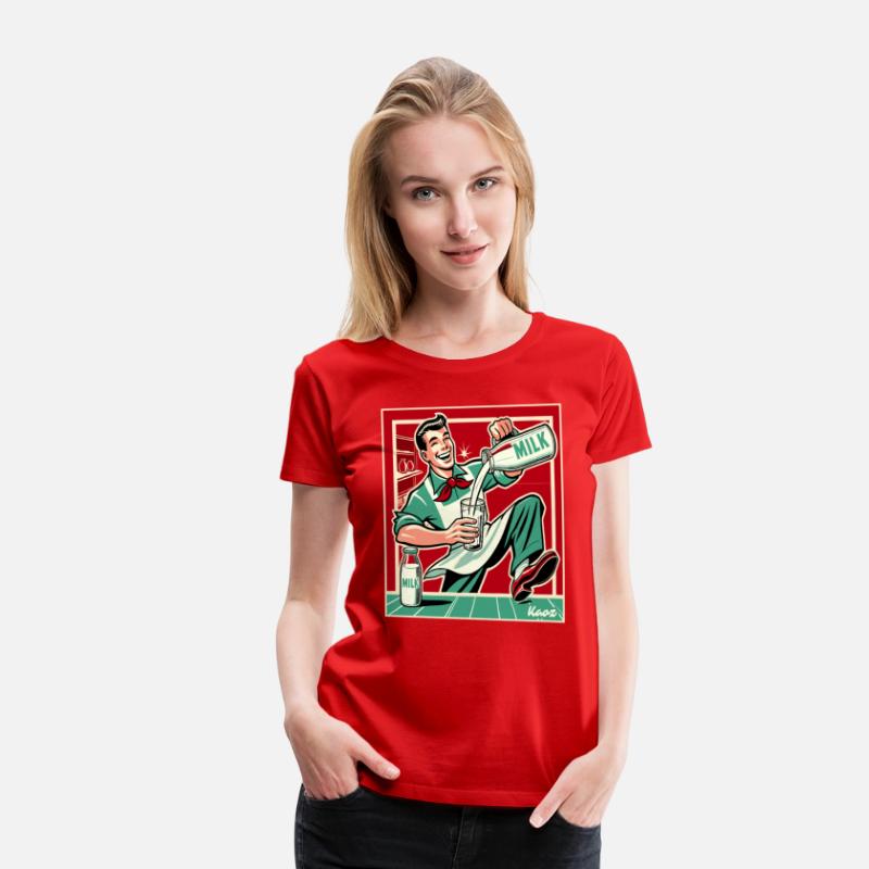 Retro man pouring milk with big smile