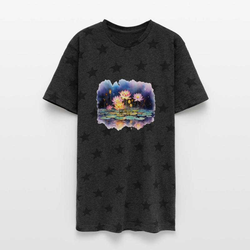 Retro Zen Lotus Flower Firefly Night