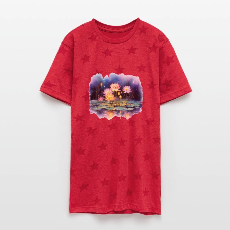 Retro Zen Lotus Flower Firefly Night