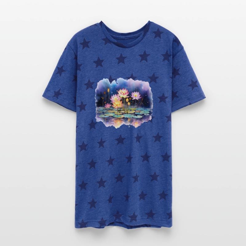 Retro Zen Lotus Flower Firefly Night