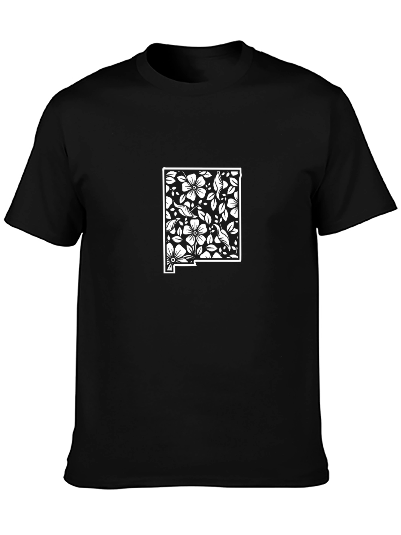 Floral New Mexico State Outline Black Tee