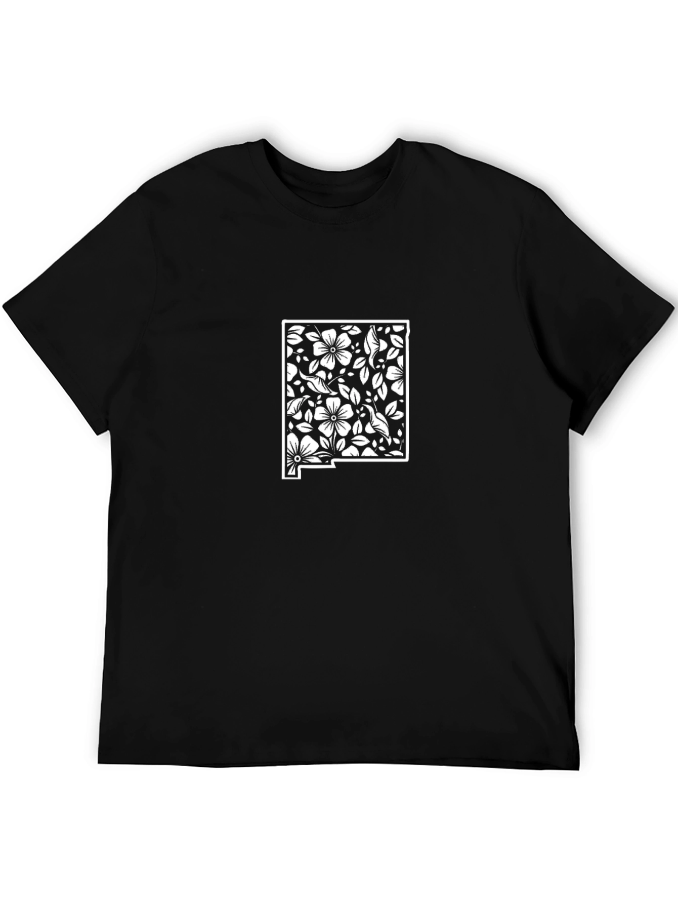 Floral New Mexico State Outline Black Tee