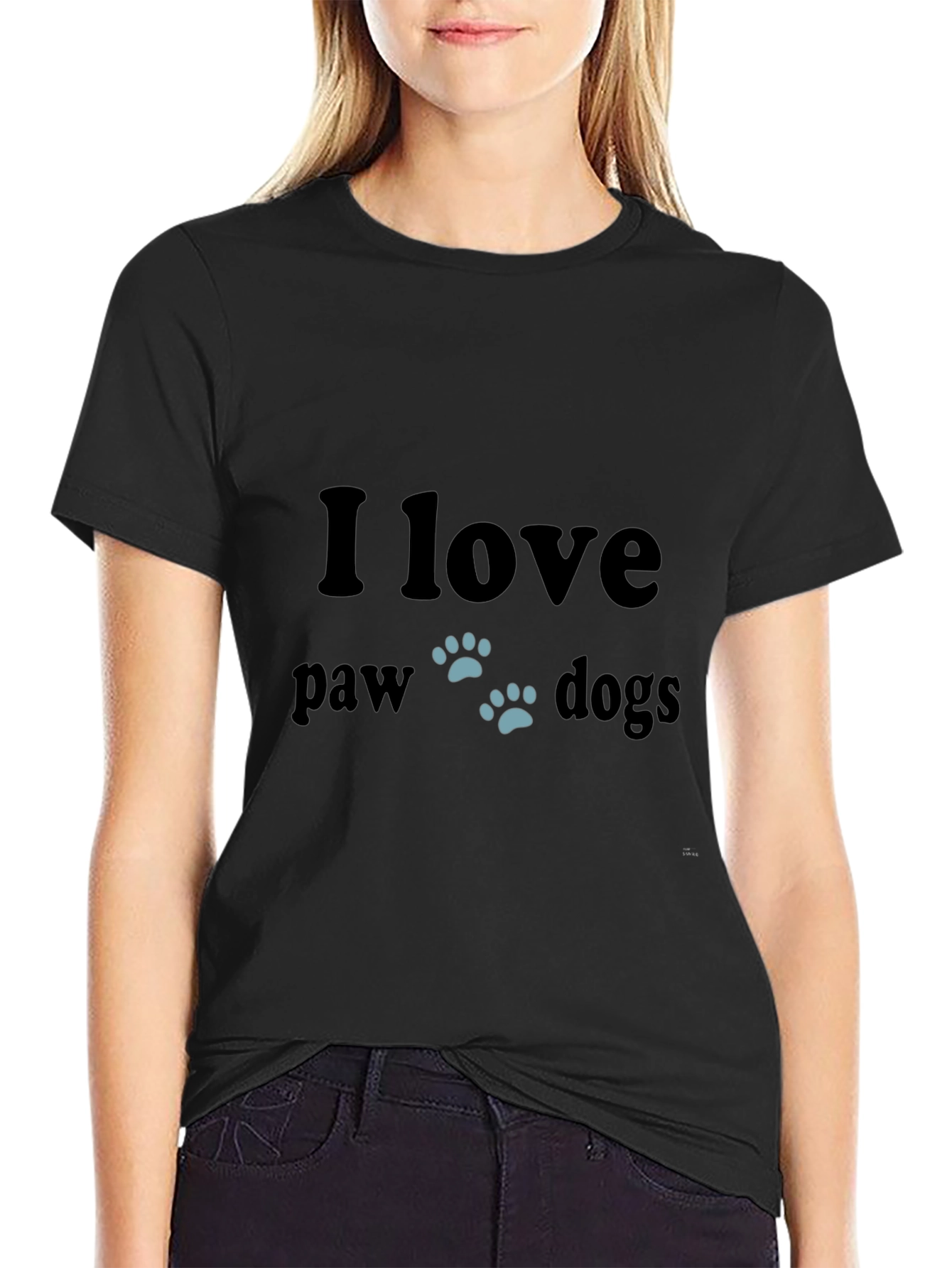 I Love Paw Dogs Black T-Shirt