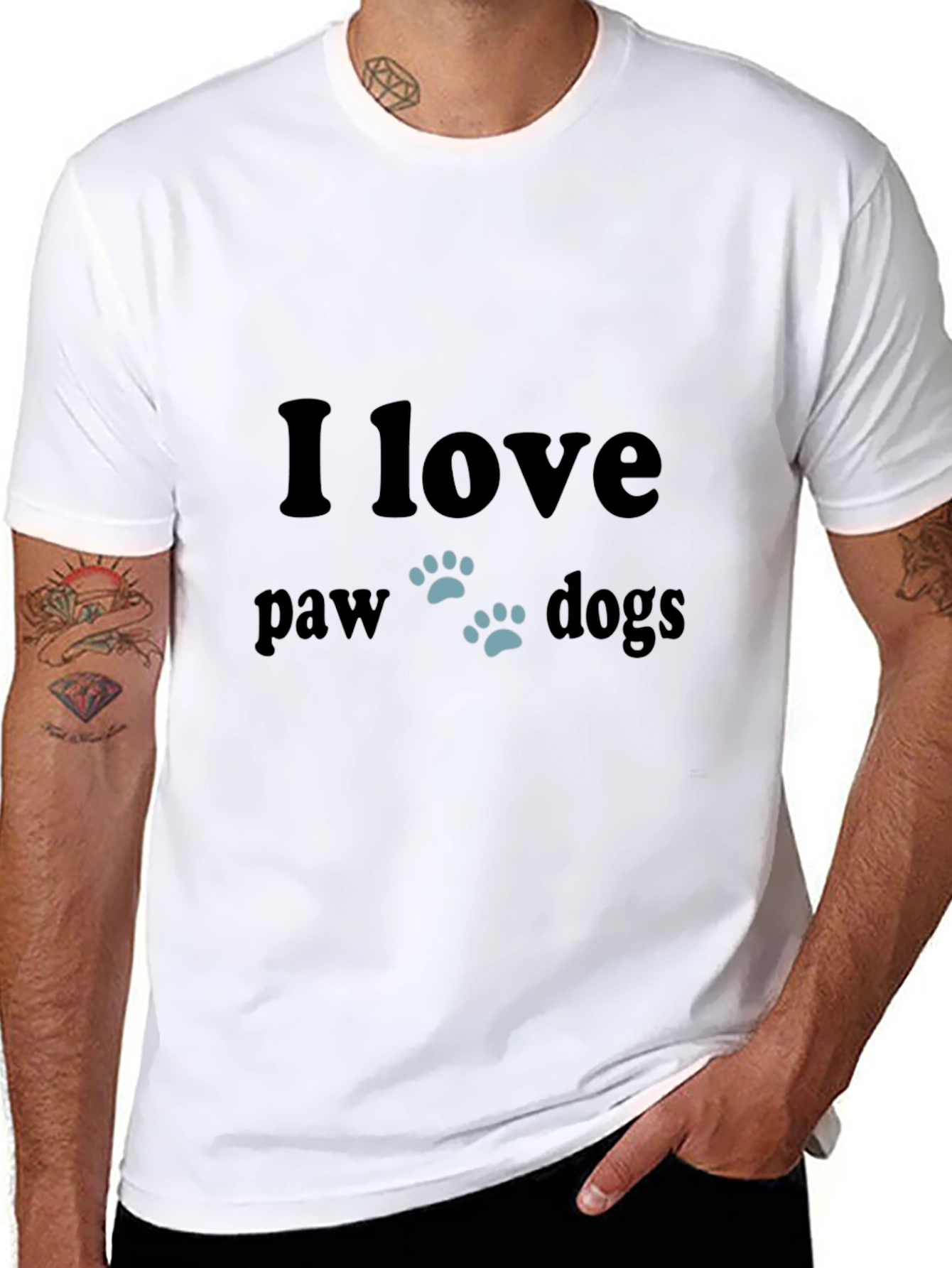 I Love Paw Dogs Black T-Shirt