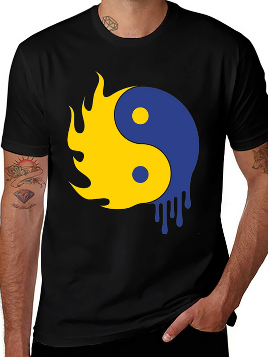 Yin Yang Flame Drip Graphic Tee - Modern Style