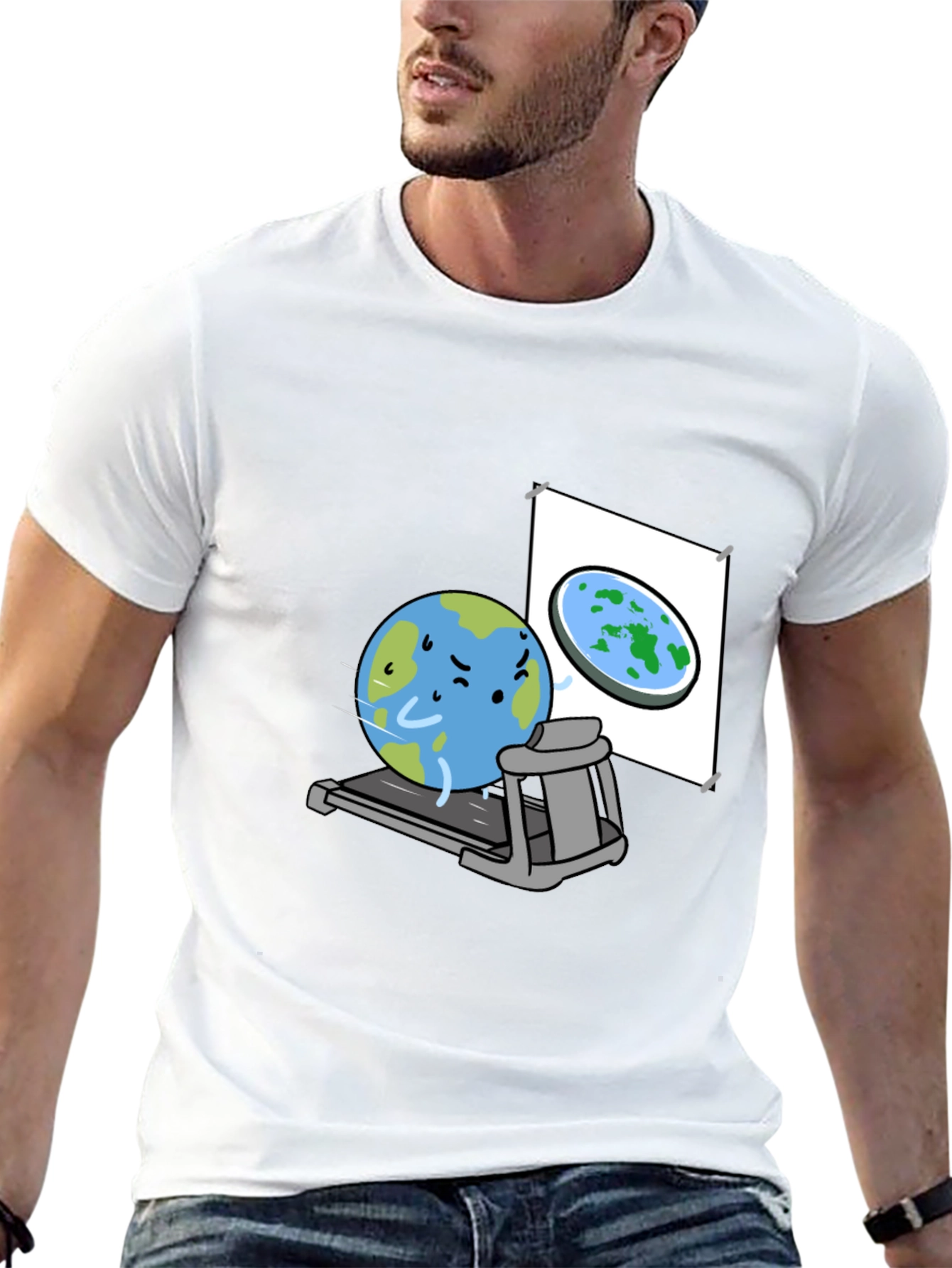 Earth on Treadmill Graphic Tee - Black Cotton Shirt
