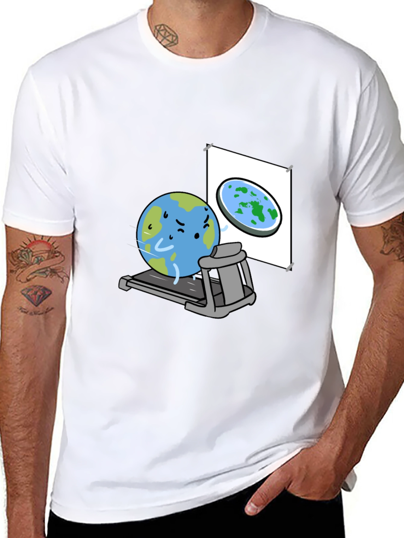 Earth on Treadmill Graphic Tee - Black Cotton Shirt