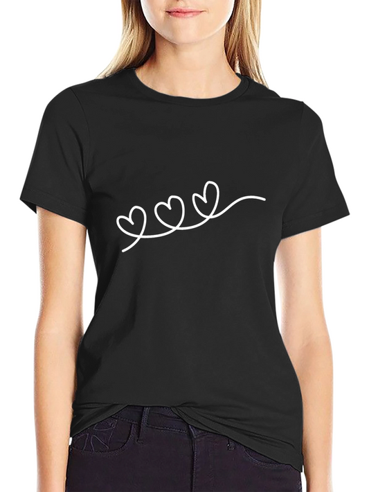 Heart Line Graphic Tee - Black Crew Neck Casual Shirt
