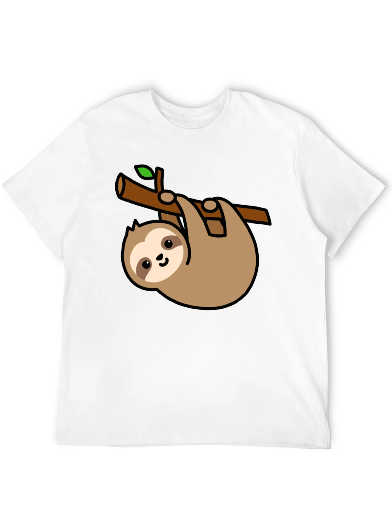 Cute Sloth Hanging on Branch Black T-Shirt