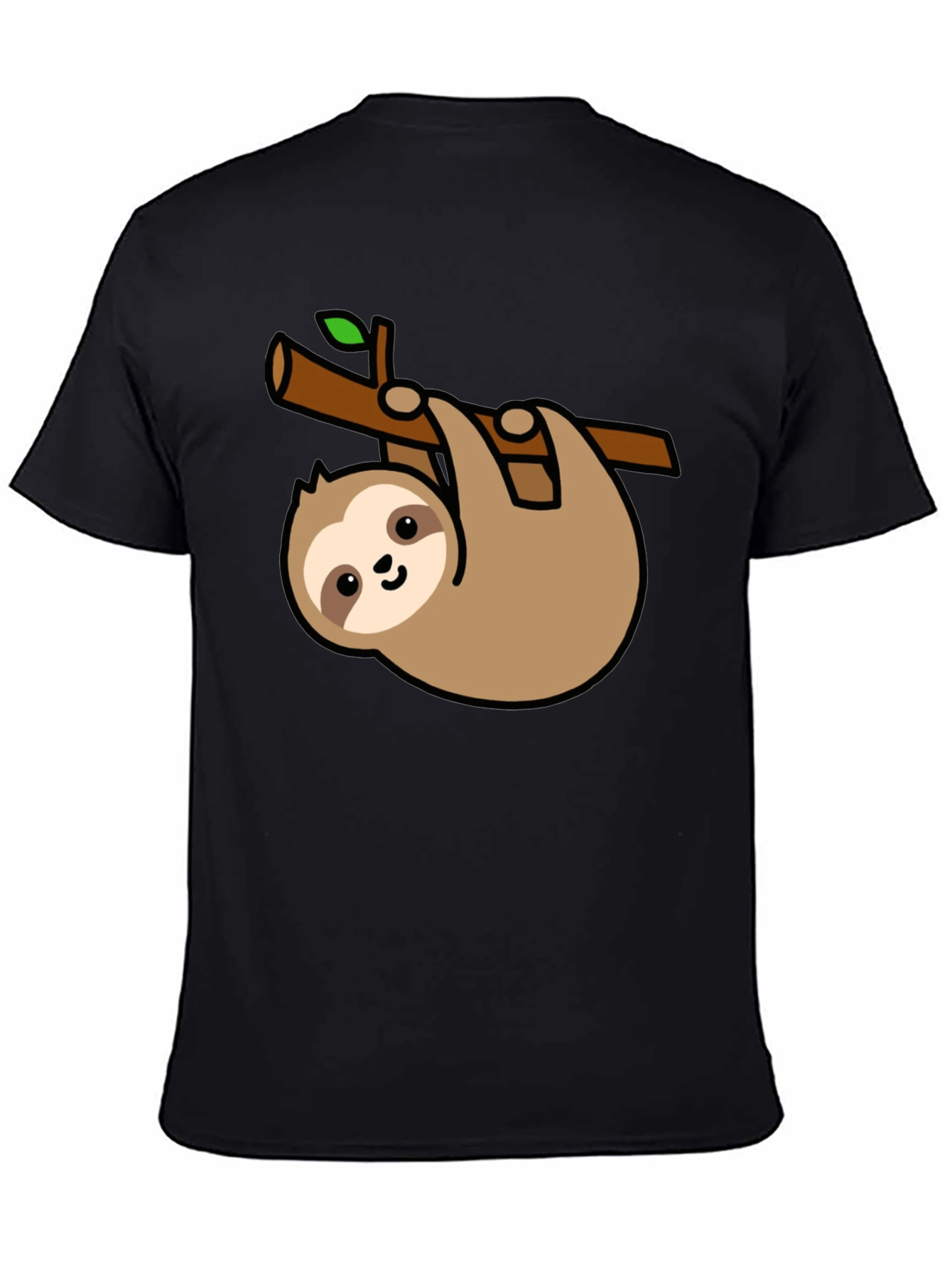 Cute Sloth Hanging on Branch Black T-Shirt